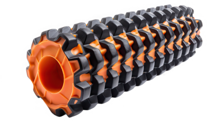 A high-quality textured foam roller designed for muscle recovery, deep tissue massage, and myofascial release. Isolated on a transparent background