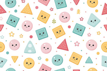 Cute pastel shape pattern, seamless design, white background, textile print