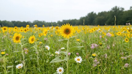 Obraz premium Sunflower field landscape, nature, summer, meadow, beautiful flowers