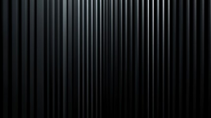 Black background with vertical lines, 3D rendering illustration. Black abstract wallpaper design for banner and poster. Dark black wall texture with copy space. Modern minimalist design.