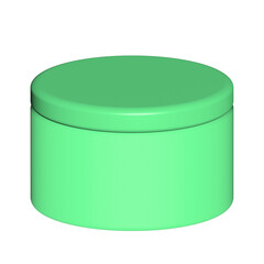 3d mint green round cosmetic jar, vibrant plastic packaging for beauty and skincare storage on a transparent background clipart