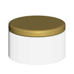 3d white cosmetic jar with a gold lid, elegant round packaging for beauty and skincare packaging on a transparent background clipart