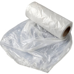 Obraz premium Plastic wrap roll and sheet laid on a flat surface for kitchen uses and food preservation