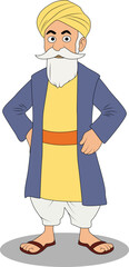 Indian village old man front three quarter pose cartoon character design for cartoon animated story