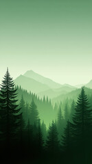 Fototapeta premium Lush green forest scene with layered mountains in background