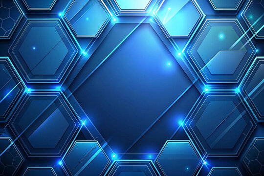 Abstract blue hexagon tech background, glowing lines, digital network
