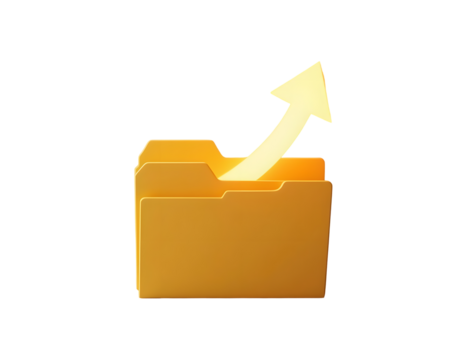 Uploading Files: A 3D Render of a Golden Folder with an Upward Arrow, Symbolizing Data Transfer and Progress - Powered by Adobe