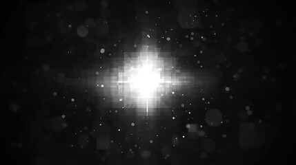 Radiant Pixelated Light Explosion on a Black Background with Bokeh Effects and Particle Dispersion