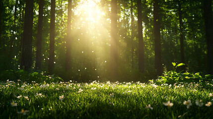 Obraz premium Sunlit Forest Meadow with White Flowers