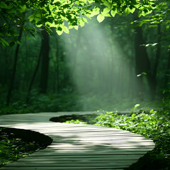 Sunlit Forest Path: A Serene Woodland Walk