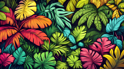 Colorful Tropical Leaves – Vibrant Foliage Illustration