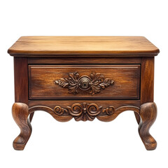 Elegant Wooden Nightstand with Intricate Carvings, Single Drawer