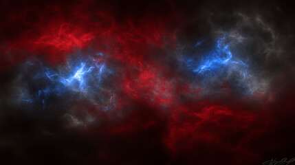 Fototapeta premium Red and Blue Celestial Clouds Abstract Nebula Cosmic Sky SciFi Dark Space Art Illustration