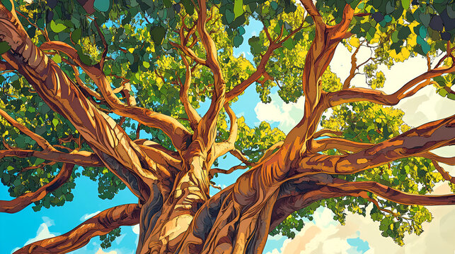 An Old Tree on Landscape. Vector Illustration, world forest day, International Day of Forests, world Tree day, Generative Ai