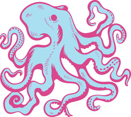 Bright Blue and Pink Octopus in a Fantasy Marine World
