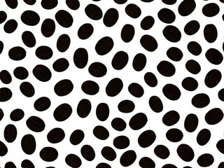 Minimalistic Seamless Pattern of Black Coffee Beans on White Background, Varied Sizes and Arrangement with Central Dots
