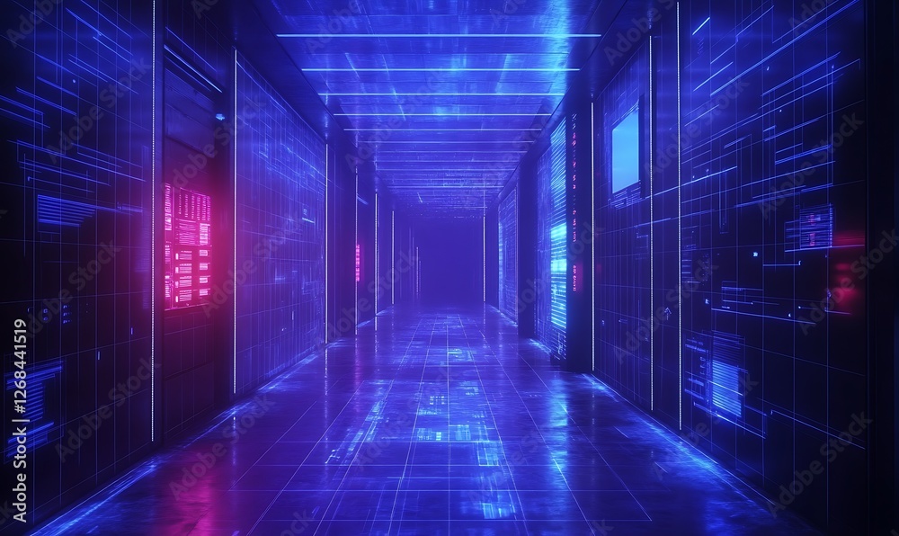 Leinwandbilder Digital background featuring a cyber grid design with holographic elements suitable for tech-themed projects.