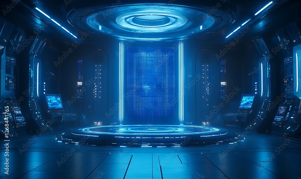 Leinwandbilder Digital background featuring a cyber-grid design with holographic elements, ideal for tech-related projects.