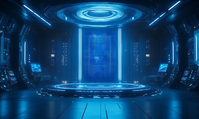 Obraz premium Digital background featuring a cyber-grid design with holographic elements, ideal for tech-related projects.