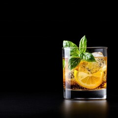 Fresh Basil-Infused Whiskey in Elegant Glass on Dark Background