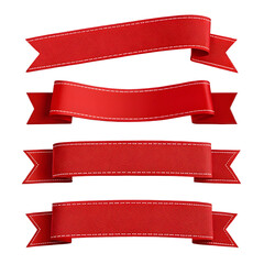 Colorful red ribbons in various styles displayed on a plain background