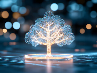 glowing abstract tree diagram with neon highlights, symbolizing growth and technology