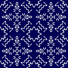stitch Japanese Sashiko pattern embroidery abstract seamless geometric ornaments white stitch line artwork indigo blue background fashion design template decoration hand drawn printed needlework quilt