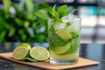 Fototapeta premium Refreshing Mojito Cocktail with Mint Leaves and Lime Slices