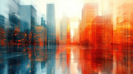 Fototapeta premium Urban Cityscape Abstract Reflection with Vibrant Color Gradients