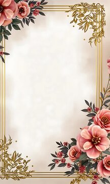 Elegant Floral Frame with Peach Roses and Golden Accents Invitation