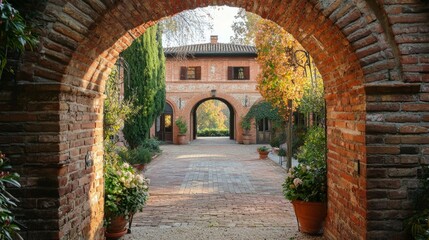 Charming Brick Archway Leading to Scenic Garden Pathway