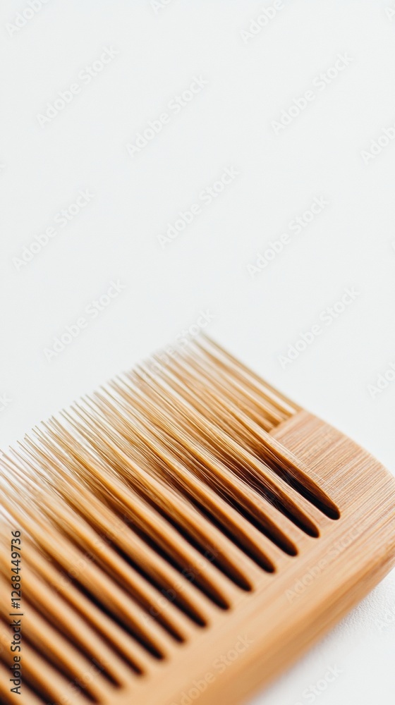 Leinwandbilder close up view of a wooden comb showcasing strands of hair with space available for adding text. gene