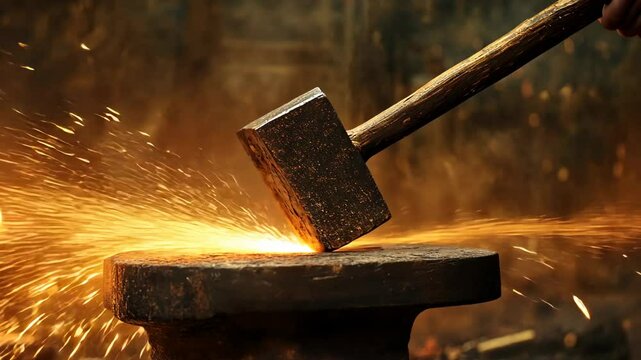 Blacksmithing, Crafting with Hammer and Anvil in a shower of sparks