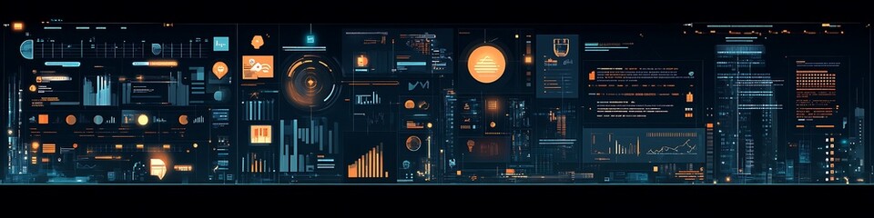 Futuristic Digital Interface Displays Data Analytics Graphics