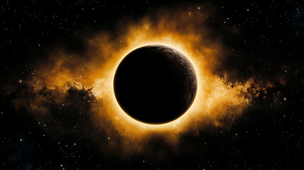 Obraz premium Striking Eclipse Displaying Corona and Atmospheric Glow Amidst Distant Stars and Interstellar Dust