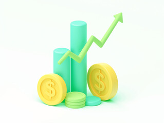 3D Business Growth & Financial Success Charts with Upward Arrows