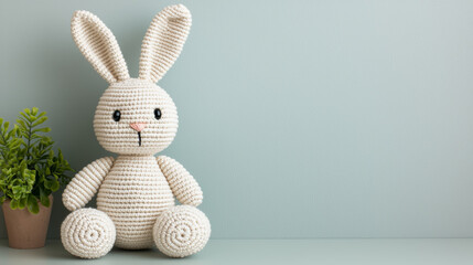 Fototapeta premium Gentle plush bunny, meticulously crafted, gives calm and peaceful feeling