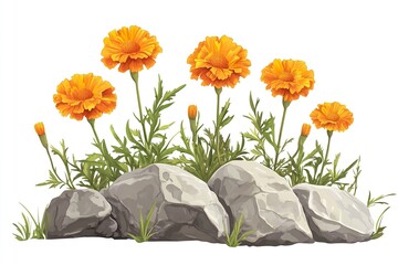 Forest of orange flowerss isolated on white