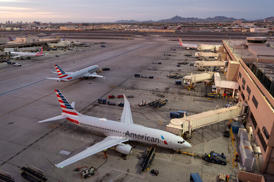 Phoenix Sky Harbor American Airlines Terminal 4 at sunset - Jan 25, 2025