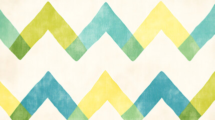 Fototapeta premium Textured Zigzag Pattern in Light Blue Yellow and Green Colors on an Off White Background