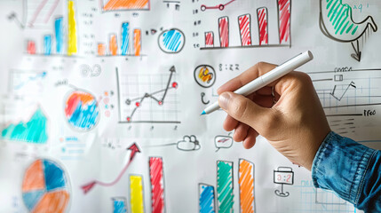 Conceptual Digital Marketing Strategy Flow on a Whiteboard