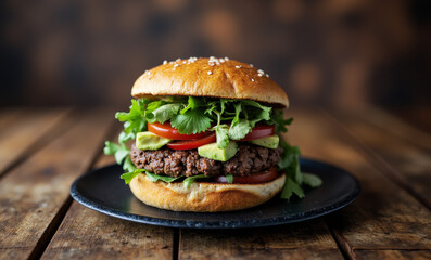 Veggie Burger with Avocado and Sprouts