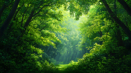 Obraz premium Sunlit Green Forest Path