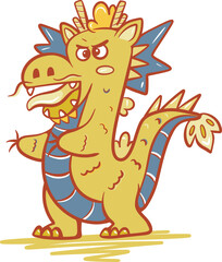 Bold and Majestic Yellow Cartoon Dragon Character