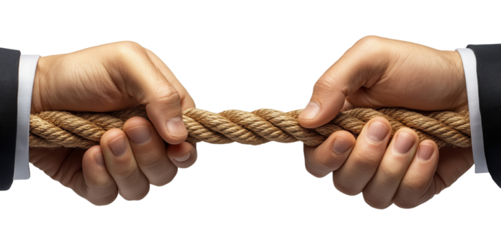 Businessman are pulling on a rope, tug-of-war, isolated on transparent background - Powered by Adobe