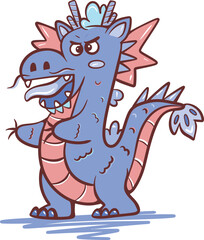 Angry Blue Cartoon Dragon with Strong Character Design