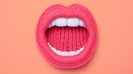 Vibrant stitch work showing texture creative design with an open, knitted mouth