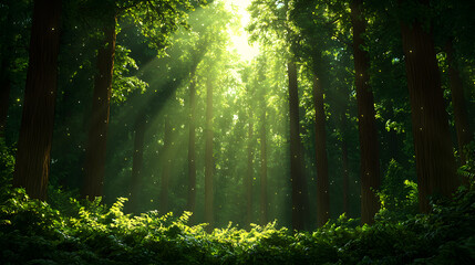 Obraz premium Sunlit Green Forest With Lush Foliage