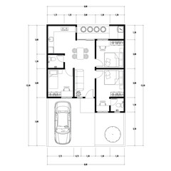Floor plan blueprint, Figure of the jotting sketch of the construction and the industrial skeleton of the structure and dimensions.