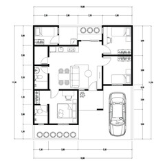 Floor plan blueprint, Figure of the jotting sketch of the construction and the industrial skeleton of the structure and dimensions.